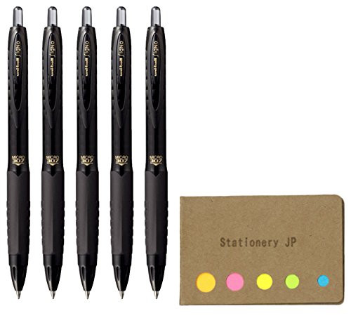 Uni-ball Signo 307 Retractable Gel Ink Pen, Extra Fine Point 0.5mm, Black Ink, 5-Pack, Sticky notes Value Set