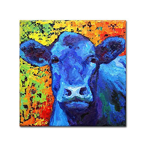 Blue Cow by Marion Rose, 18x18-Inch Canvas Wall Art