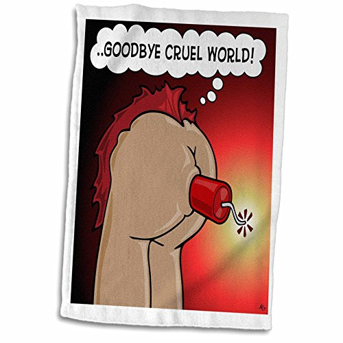 3D Rose Cartoon Frame of lit TNT Stuck up a Butt and Goodbye Cruel World Text TWL_179184_1 Towel, 15" x 22"