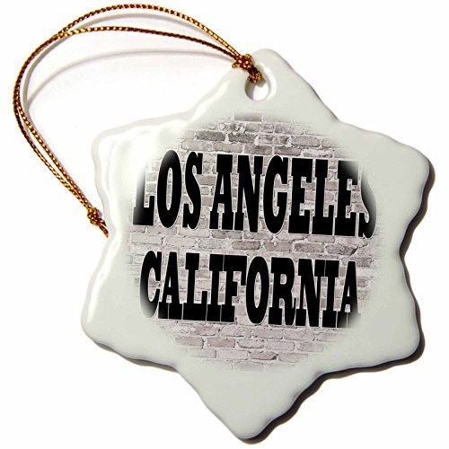3dRose RinaPiro - Cities Around The World - Los Angeles. California. Brick Wall. - 3 inch Snowflake Porcelain Ornament (ORN_261446_1)