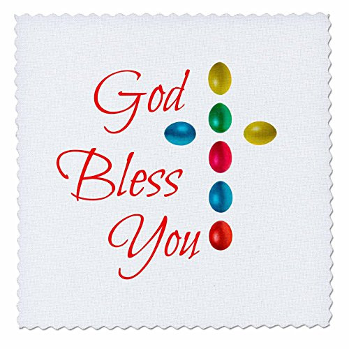 3dRose qs_271651_1 God Bless You Text and Cross of Colorful Easter Eggs on White Quilt Square, 10 x 10