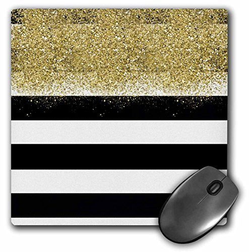 3dRose Mouse Pad Image of Gold Faux Image of Glitter Black White Stripes, 8 x 8" (mp_274227_1)