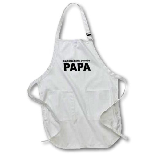 3dRose apr_161122_1 Only The Best Dad Gets Promoted to Papa New Grandfather Grandpa Full Length Apron with Pockets, 22 by 30-Inch, White