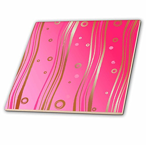 3dRose ct_23465_2 Golden Waves on Pink Ceramic Tile, 6-Inch