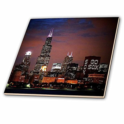 3dRose ct_26369_2 Chicago Skyline at Night-Ceramic Tile, 6-Inch
