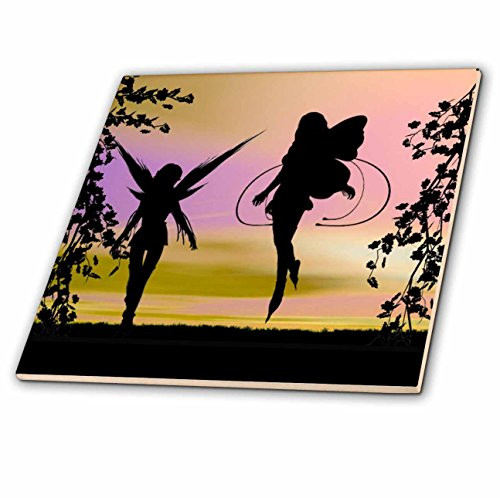 3dRose ct_18589_3 Garden Fairies Silhouetted in Sunset Ceramic Tile, 8-Inch