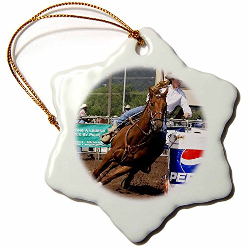 3dRose orn_1157_1 Barrel Racing Porcelain Snowflake Ornament, 3-Inch 3dRose orn_1157_1 Barrel Racing Porcelain Snowflake Ornament, 3-Inch
