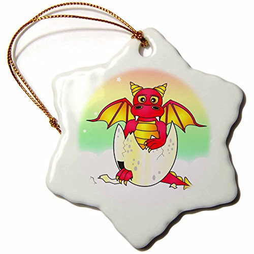 3dRose LLC orn_6093_1 Red Baby Dragon in Cracked Egg Snowflake Porcelain Hanging Ornament, 3-Inch 3dRose LLC orn_6093_1 Red Baby Dragon in Cracked Egg Snowflake Porcelain Hanging Ornament, 3-Inch