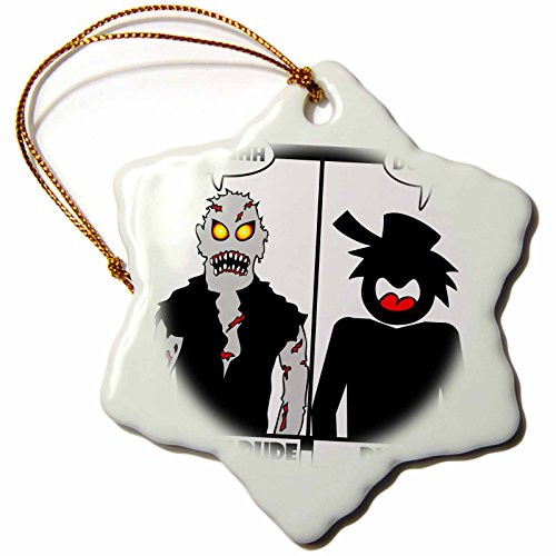 3dRose orn_20463_1 Zombie Dude Image 2 Porcelain Snowflake Ornament, 3-Inch