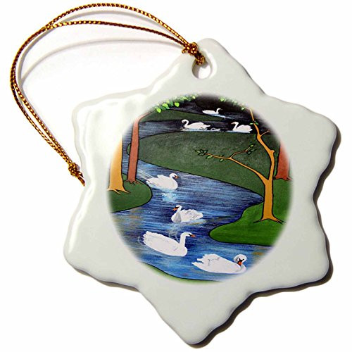 3dRose orn_46936_1 Seven Swans A-Swimming-Animal, Religious Symbolism, Snowflake Ornament, Porcelain, 3-Inch