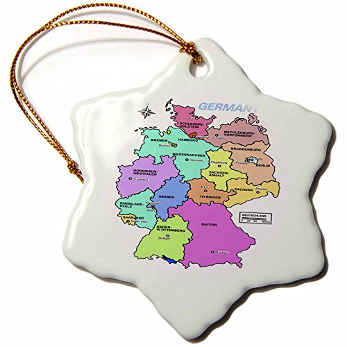 3dRose ORN_50884_1 Colorful Map of Germany-Snowflake Ornament, Porcelain, 3-Inch