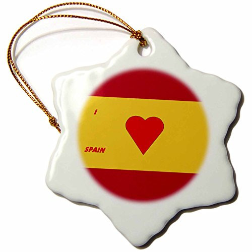 3dRose orn_51523_1 I Love Spain Snowflake Porcelain Ornament, 3-Inch