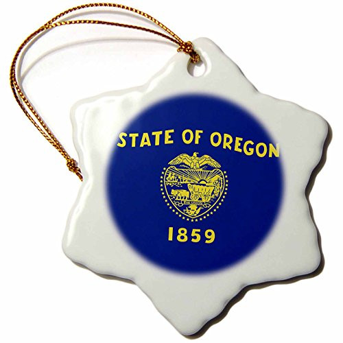 3dRose orn_55301_1 State Flag of Oregon PD-US Snowflake Porcelain Ornament, 3-Inch