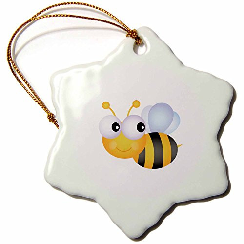 3dRose ORN_55518_1 Happy Honeybee-Snowflake Ornament, Porcelain, 3-Inch