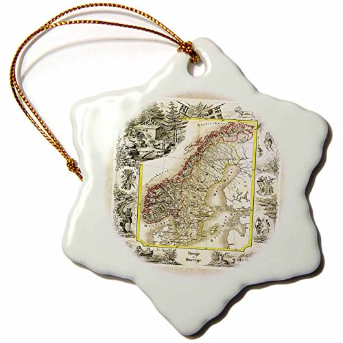 3dRose ORN_56945_1 Old Norway N Sweden 1847 Map Snowflake Porcelain Ornament, 3-Inch 3dRose ORN_56945_1 Old Norway N Sweden 1847 Map Snowflake Porcelain Ornament, 3-Inch