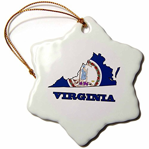 3dRose orn_58767_1 Virginia State Flag in The Outline Map and Letters for Virginia Snowflake Porcelain Ornament, 3-Inch