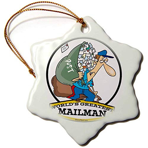 3dRose ORN_103331_1 Funny Worlds Greatest Mailman Occupation Job Cartoon-Snowflake Ornament, Porcelain, 3-Inch