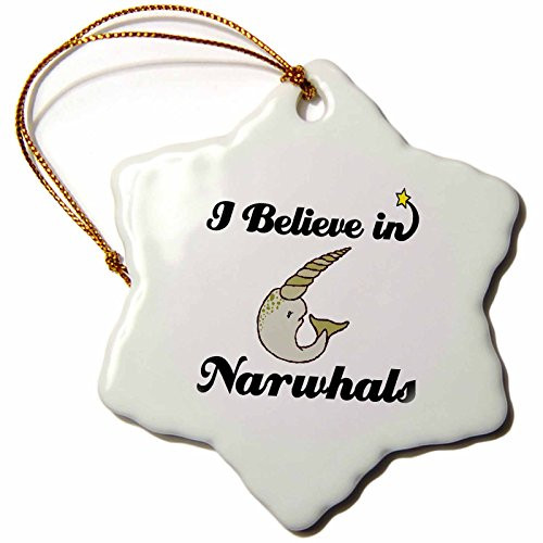 3dRose ORN_105388_1 I Believe in Narwhals-Snowflake Ornament, Porcelain, 3-Inch