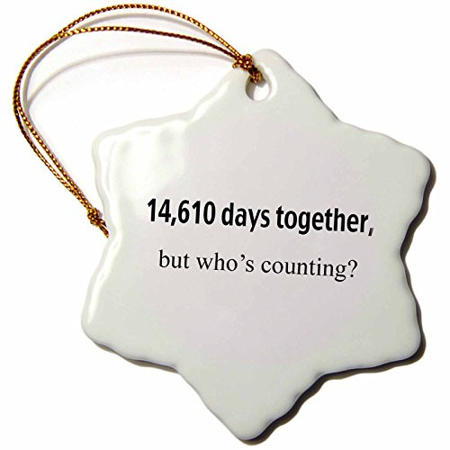 3dRose orn_112215_1 14610 Days Together But Whos Counting Happy 40th Anniversary Snowflake Ornament, 3-Inch, Porcelain