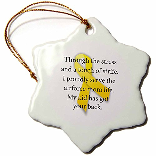 3dRose ORN_123097_1 Air Force Mom Support Our Troops Snowflake Ornament Porcelain, 3-Inch