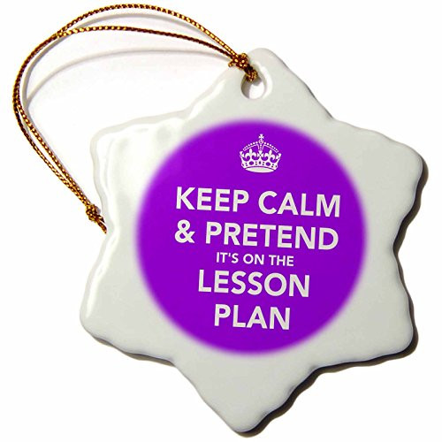 3dRose LLC orn_149838_1 Porcelain Snowflake Ornament, 3-Inch, Keep Calm and Pretend It's on The Lesson Plan Teacher Humor Professor Humor