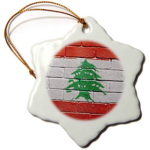 3dRose LLC ORN_156923_1 Porcelain Snowflake Ornament, 3-Inch, National Flag of Lebanon Painted onto a Brick Wall Lebanese