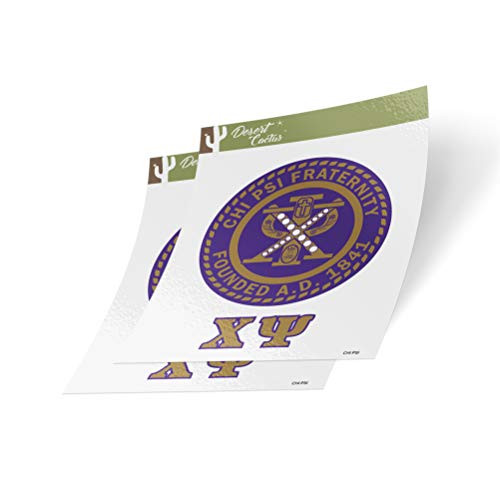 Desert Cactus Chi Psi Crest & Letter 2-Pack Sticker Decal Greek for Window Laptop Computer Car (Crest Sticker)
