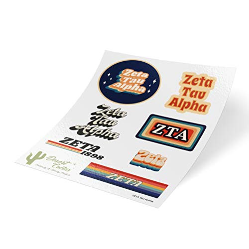 Zeta Tau Alpha 70's Themed Sticker Sheet Decal Laptop Water Bottle Car Zeta (Full Sheet - 70's)