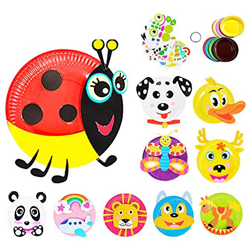 Here Fashion Pack of 10 Paper Plate Art Kit for Kids Toddler Crafts Art Toys - Transform Simple Paper Plates into Friendly Animals, Perfect for Craft Parties, Groups and the Classroom (B)