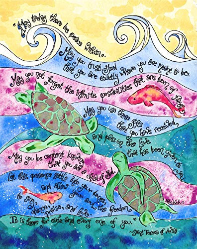 Sea Turtles 8x10 - Catholic Confirmation Gift with St Teresa of Avila Prayer