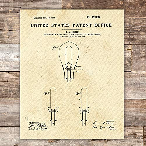 Light Bulb Patent Print Wall Art - Unframed - 8x10 | Thomas Edison