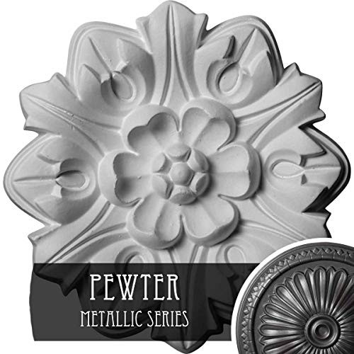 Ekena Millwork CM07EMPES 7 5/8"Od X 1"P Emery Leaf, Hand-Painted Ceiling Medallion, Pewter
