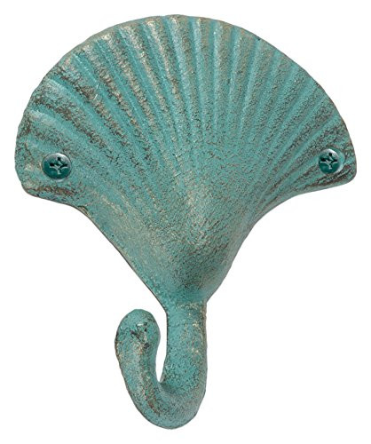 Abbott Collection Cast Iron Seashell Wall Hook, Light Green