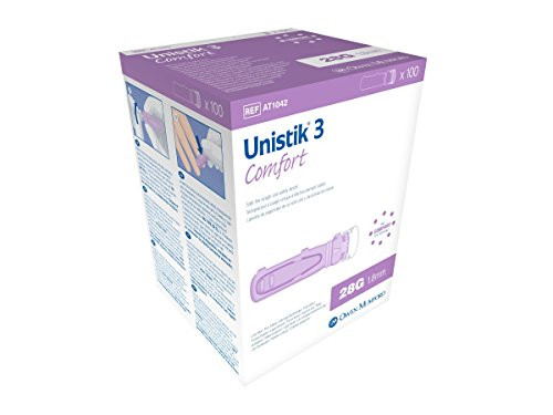 Owen Mumford AT 1042 Unistik 3 Comfort Safety Lancets, 1.8mm Depth, 28 Gauge, 100 Count