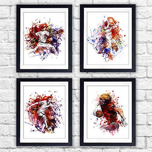 Boys Sports Room Decor Art Prints (Set of 4) - Unframed - 8x10s | Baseball, Basketball, Football, Soccer