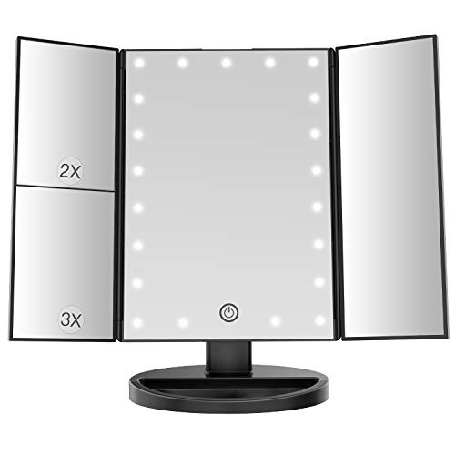 BESTOPE Makeup Vanity Mirror with Lights, 2X/3X Magnification, 21 Led Lighted Mirror with Touch Screen,Portable Trifold Mirror,Dual Power Supply BESTOPE Makeup Vanity Mirror with Lights, 2X/3X Magnification, 21 Led Lighted Mirror with Touch Screen,Portable Trifold Mirror,Dual Power Supply