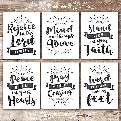 Scripture Wall Art Christian Prints (Set of 6) - Unframed - 8x10s | Chalkboard Bible Verses