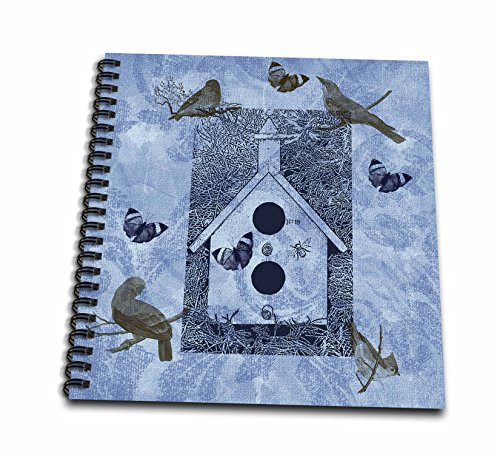3dRose db_110385_1 Blue Bird House with Birds-Drawing Book, 8 by 8-Inch