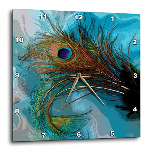 3dRose dpp_60467_1 Abstract Peacock Feather Ii Wall Clock, 10 by 10-Inch