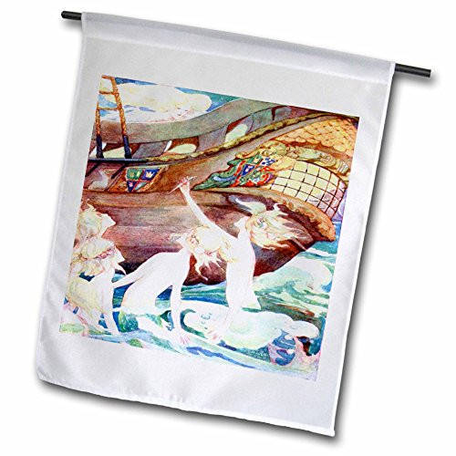 3dRose fl_62049_1 Mermaids and Wooden Ship Garden Flag, 12 by 18-Inch
