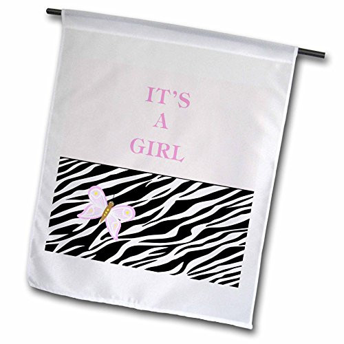 3dRose fl_80325_1 Its a Girl with Pink N Zebra Stripes Garden Flag, 12 by 18-Inch