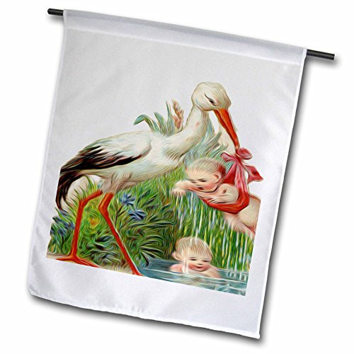 3dRose fl_104673_1 Vintage Stork its a Girl Baby Delivery Garden Flag, 12 by 18-Inch