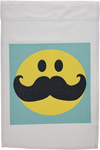 3dRose fl_113096_1 Garden Flag, 12 by 18-Inch, Yellow Smiley Face with Black Mustache-Moustache Fun Fancy Gentleman Cartoon