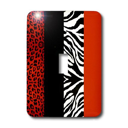 3dRose lsp_35438_1""Red, Black, Orange And White Animal Print - Leopard And Zebra" Single Toggle Switch,