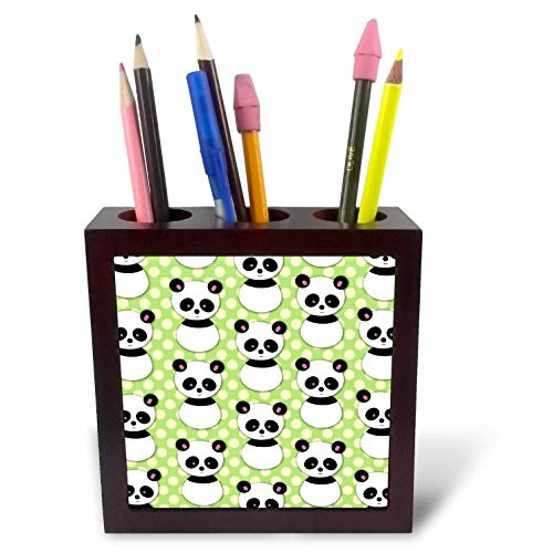 3dRose ph_26432_1 Cute Panda Bear with Lime Green Polka Dots-Tile Pen Holder, 5-Inch