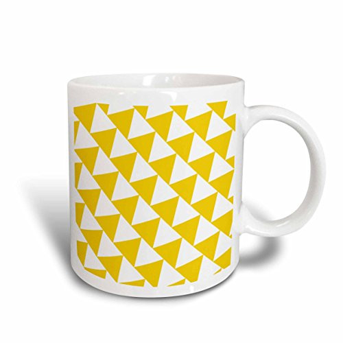 3dRose 183912_1 Triangle Pattern - Yellow And White Retro Diagonal Geometric Design Ceramic Mug 11 oz Multicolor