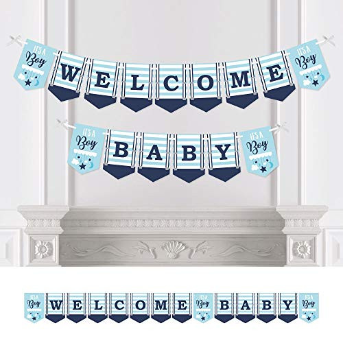 Big Dot of Happiness Its a Boy - Blue Baby Shower Bunting Banner - Party Decorations - Welcome Baby