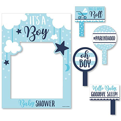 Big Dot of Happiness Its a Boy - Blue Baby Shower Selfie Photo Booth Picture Frame and Props - Printed on Sturdy Material