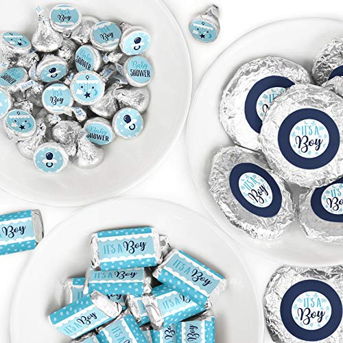 Its a Boy - Mini Candy Bar Wrappers, Round Candy Stickers and Circle Stickers - Blue Baby Shower Candy Favor Sticker Kit - 304 Pieces