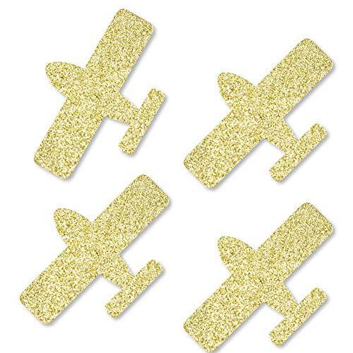 Gold Glitter Airplane - No-Mess Real Gold Glitter Cut-Outs - Baby Shower or Birthday Party  Confetti - Set of 24